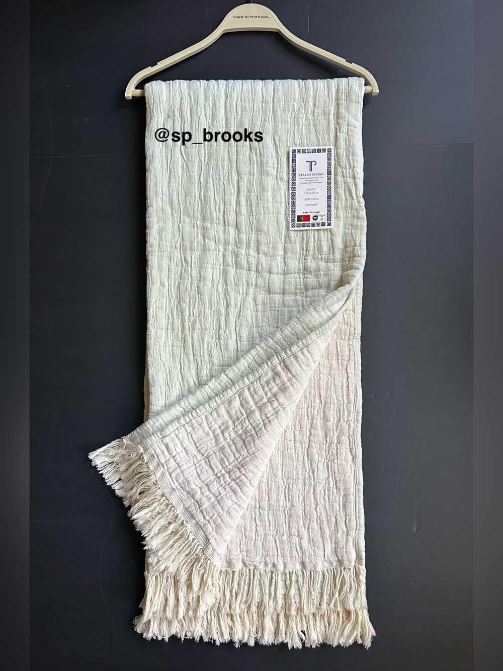 🎁Texteis Penedo Throw Blanket - Light Green Made in Portugal Cotton Throw